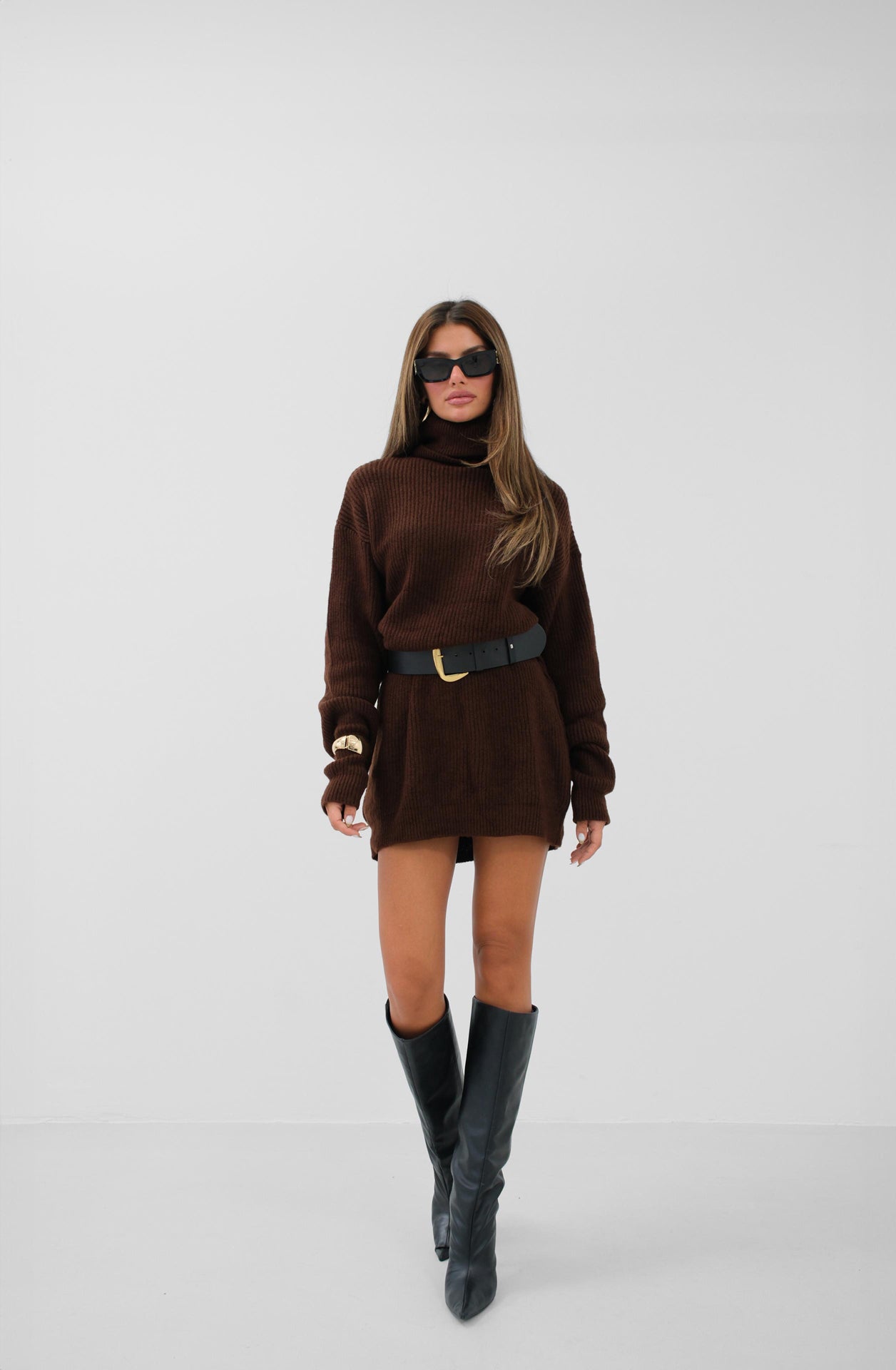 Oversized Gebreide Coltrui , Bruin, Gebreide Truien Dames, Dames Gebreide Truien, Gebreide Trui Dames, Voorkant