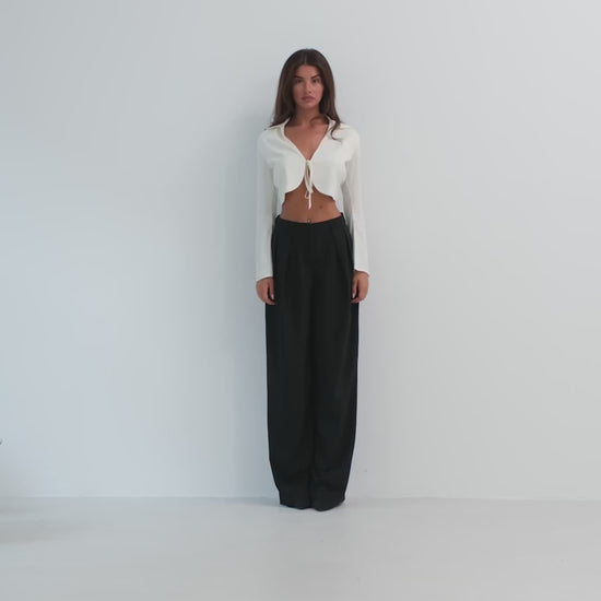 Geplooide broek met wijden pijpen , Zwart, Jeans, Flared Broek, Dame Leggings, Filmpje, Voorkant